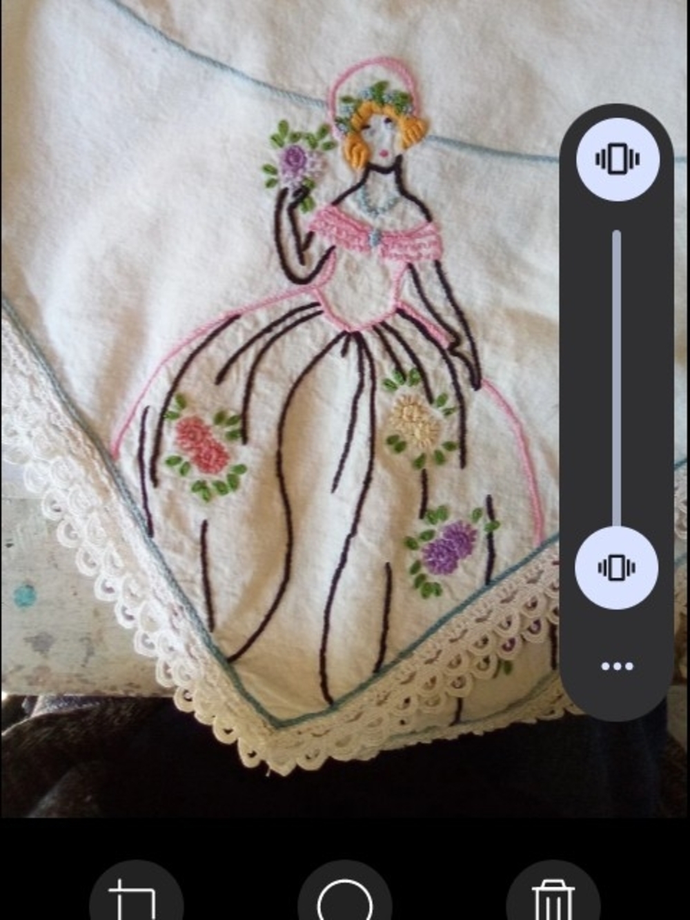 Embroidered Vintage Lady Tablecloth Wow Pink Accents